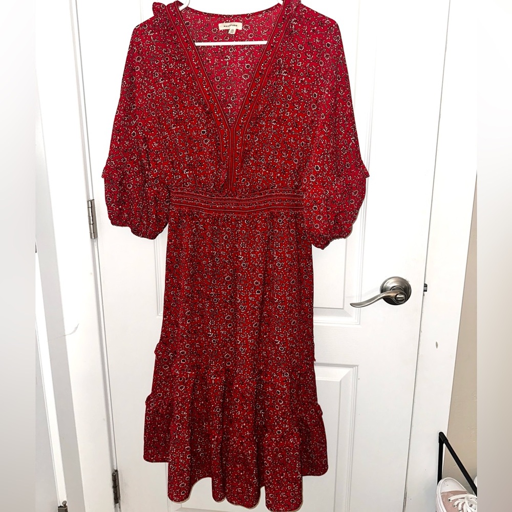 Max Studio Women's 3/4 Sleeve Tiered Bubble Crepe Dress. Size XS